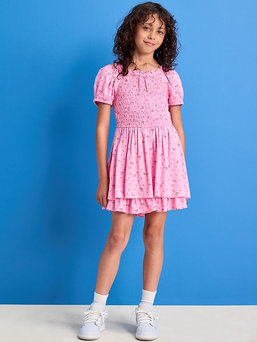 Image number 1 showing, Printed Puff-Sleeve Smocked Dress for Girls