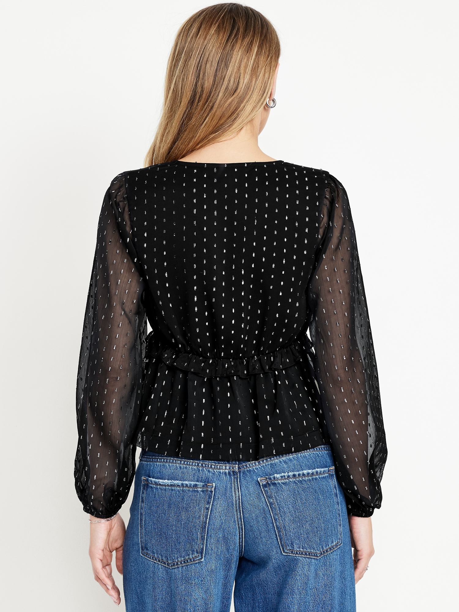 Satin Ruffle Tie-Front Top