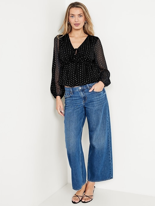 Image number 3 showing, Waist-Defined Ruffle-Trim Clip-Dot Top