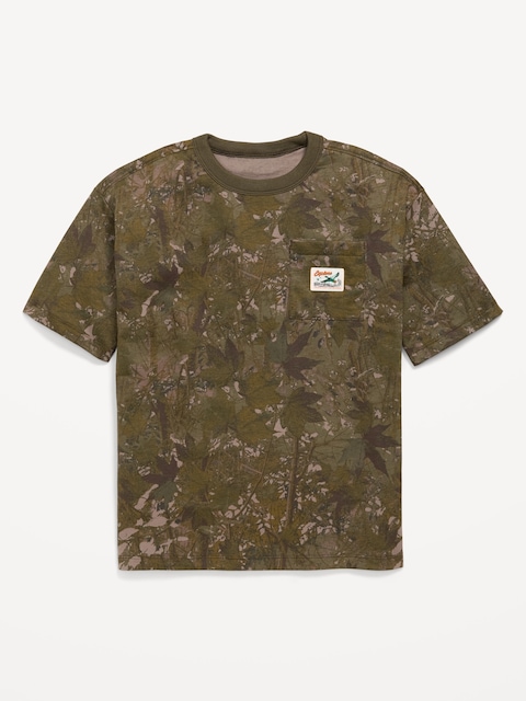Short-Sleeve Oversized Pocket T-Shirt for Boys - Camouflage Green