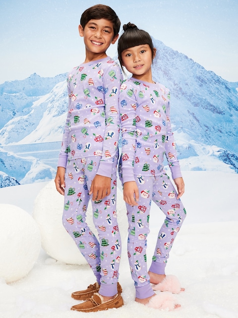 Gender-Neutral Snug-Fit Graphic Pajama Set for Kids - Purple Mugs (Match The Fam!)