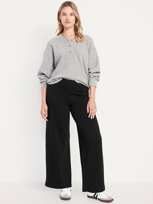 Image number 4 showing, High-Waisted Fleece-Lined Super Wide-Leg Pants
