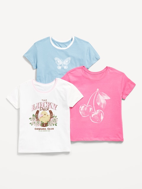 Short-Sleeve Graphic T-Shirt 3-Pack for Girls - Rose Claret