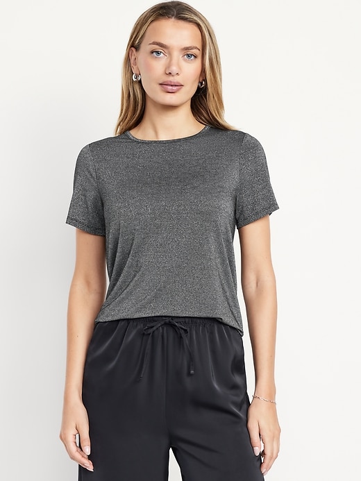 Image number 1 showing, Luxe Crew-Neck Shine T-Shirt