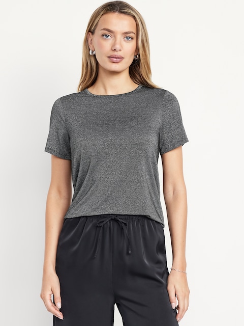 Luxe Crew-Neck Shine T-Shirt - Silver Shine