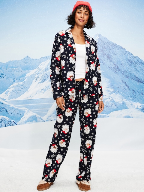 Printed Flannel Pajama Pant Set for Women - Jolly Santa (Match The Fam!)