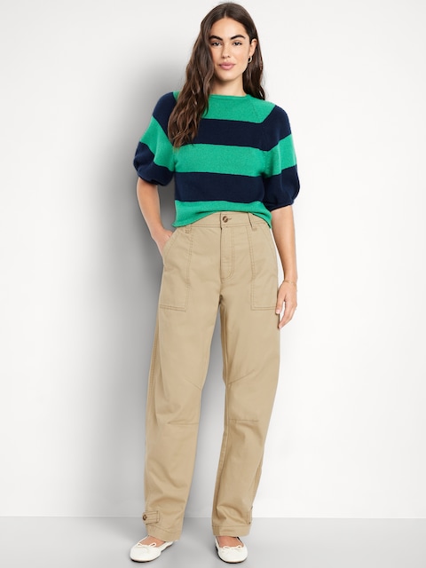 Mid-Rise Twill Barrel Pants - Teakwood