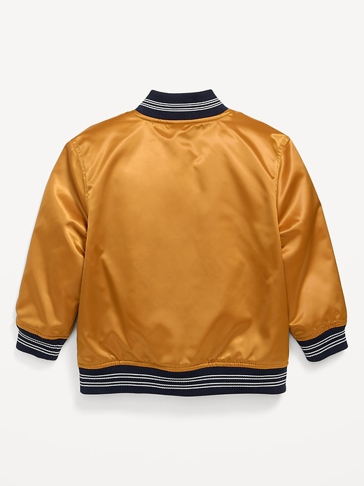 Image number 3 showing, Loose Button-Front Satin Bomber Jacket for Toddler Boys