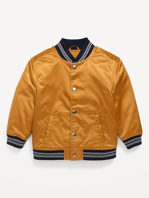 Image number 2 showing, Loose Button-Front Satin Bomber Jacket for Toddler Boys
