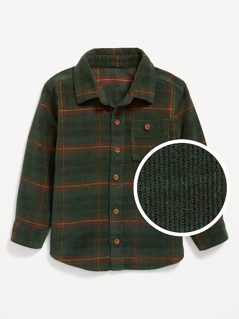 Long-Sleeve Corduroy Pocket Shirt for Toddler Boys - Forest Green Plaid