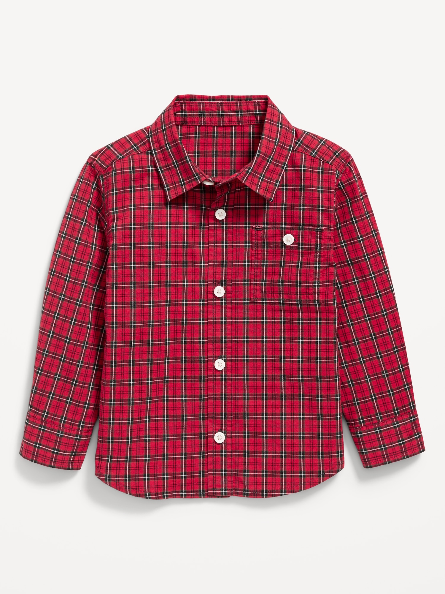 Long-Sleeve Plaid Poplin Pocket Shirt for Toddler Boys