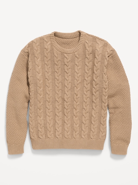 Long-Sleeve Cable-Knit Sweater for Boys - Classic Camel