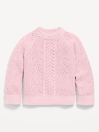 Image number 2 showing, Long-Sleeve Pointelle Knit Sweater for Girls