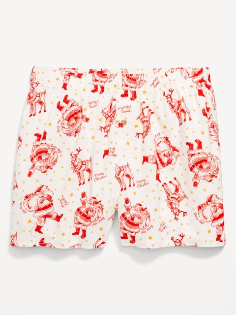 Printed Flannel Boxer Shorts - Santa And Reindeer