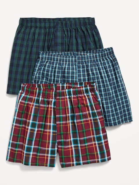3-Pack Soft-Washed Boxer Shorts -- 3.75-inch inseam - Green/Blue/Red Plaid
