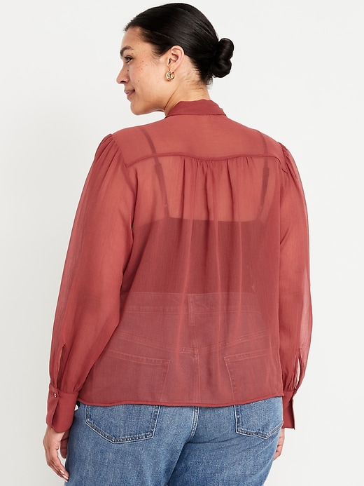 Image number 8 showing, Long-Sleeve Tie-Neck Chiffon Top
