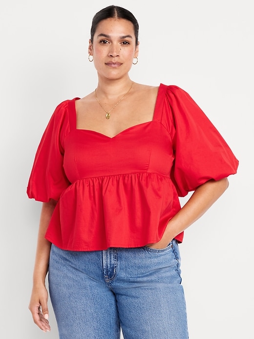 Image number 6 showing, Puff-Sleeve Satin Peplum Top
