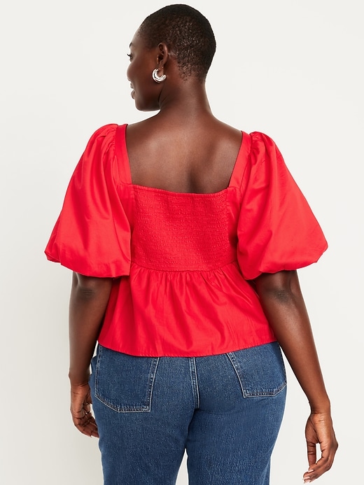 Image number 5 showing, Puff-Sleeve Satin Peplum Top