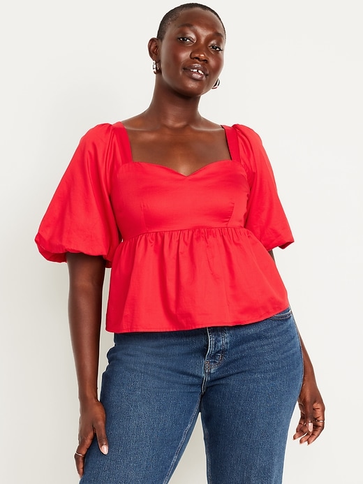 Image number 4 showing, Puff-Sleeve Satin Peplum Top