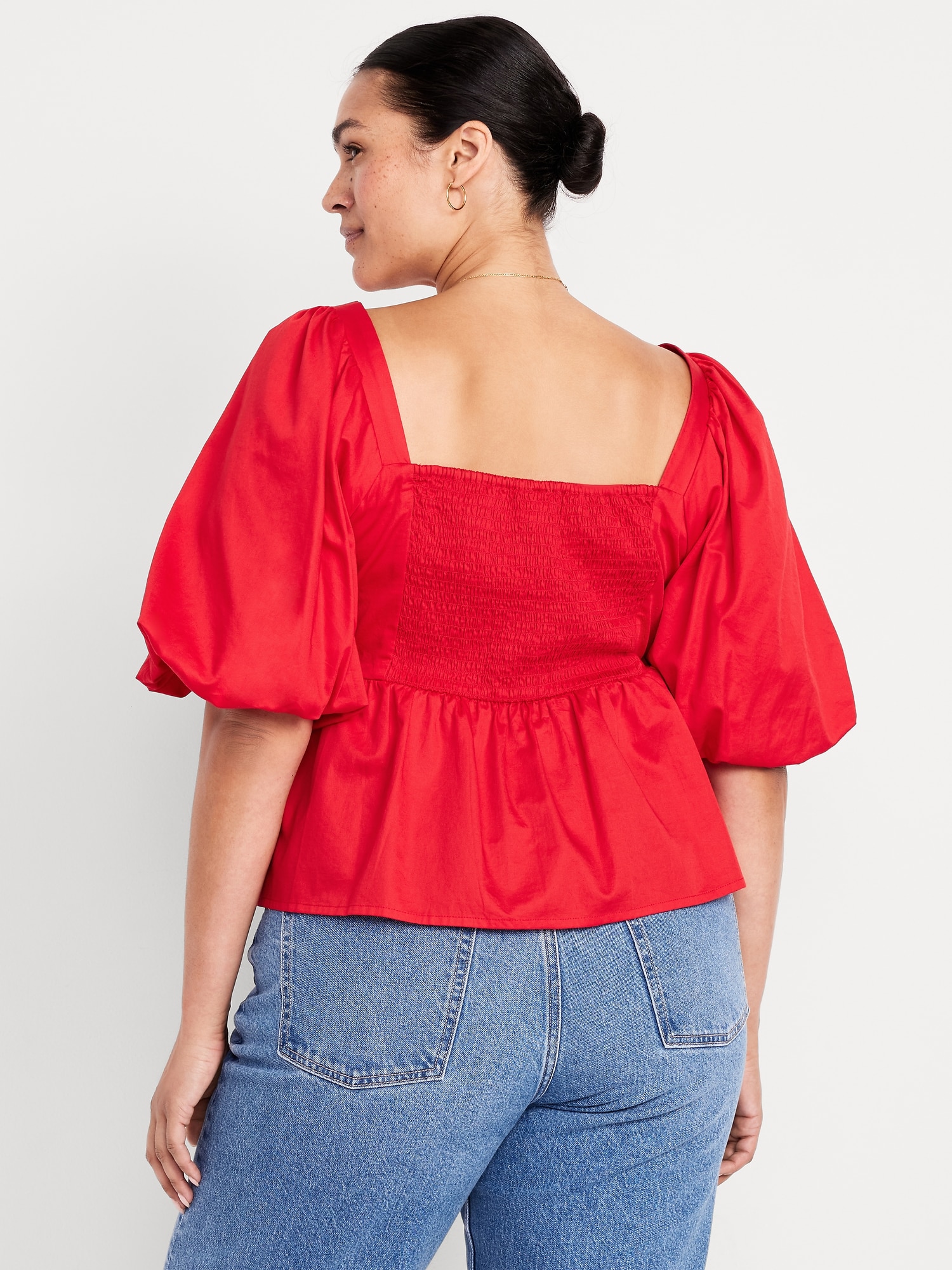 Puff-Sleeve Poplin Peplum Top