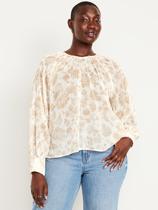 Image number 5 showing, Shirred Chiffon Long-Sleeve Top