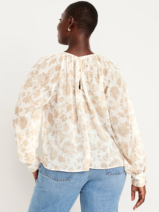 Image number 6 showing, Shirred Chiffon Long-Sleeve Top
