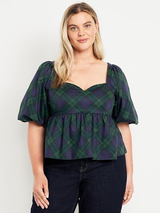 Image number 7 showing, Puff-Sleeve Plaid Peplum Top