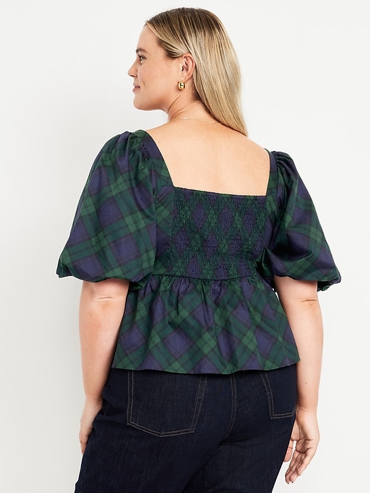 Image number 8 showing, Puff-Sleeve Plaid Peplum Top