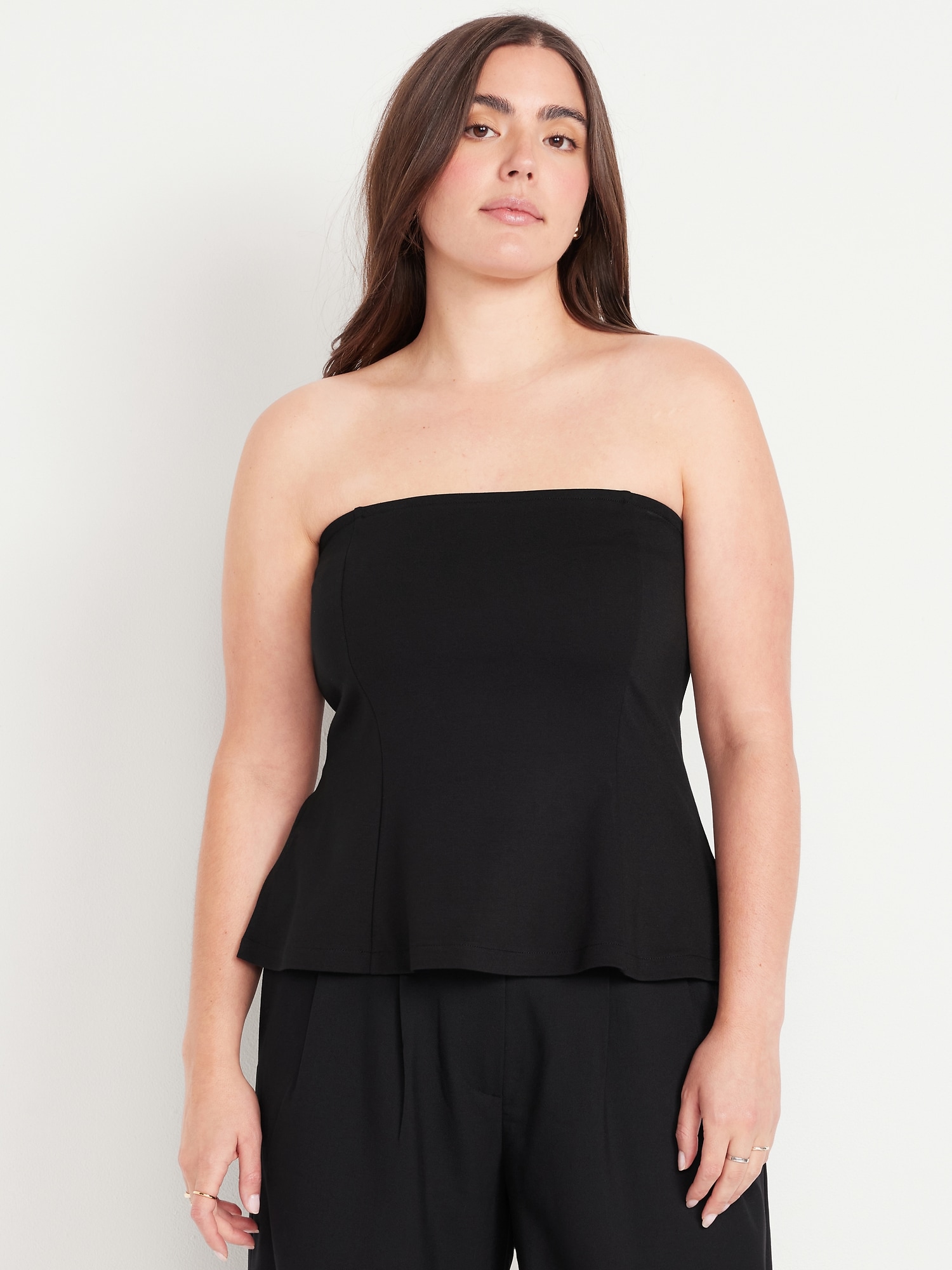 Ponte-Knit Cropped Peplum Tube Top