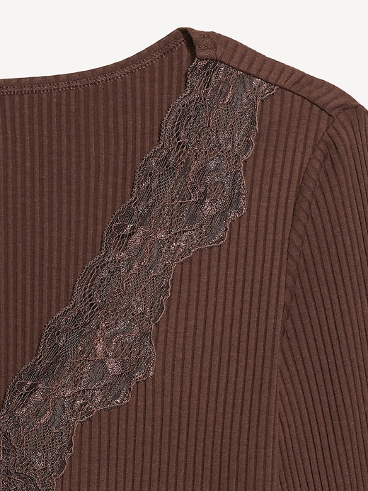 Image number 4 showing, Lace-Trim V-Neck Ribbed Top