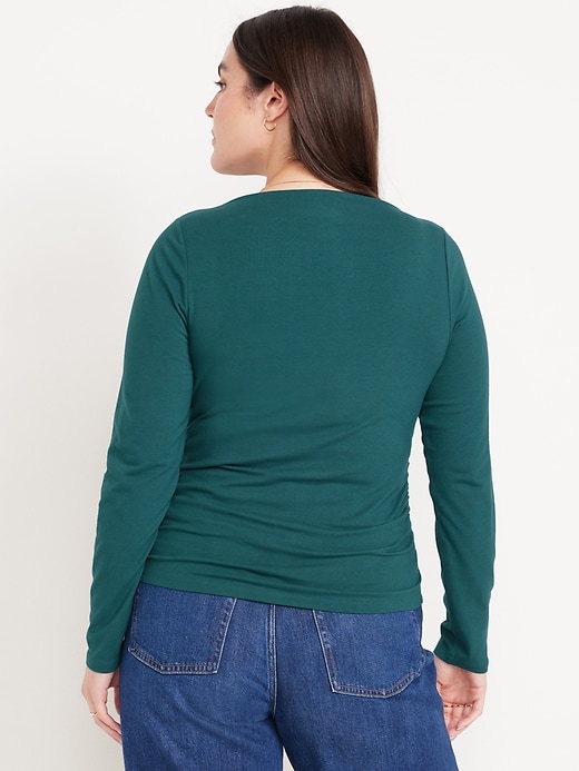 Image number 6 showing, Long-Sleeve Slit-Neck Ruched Top