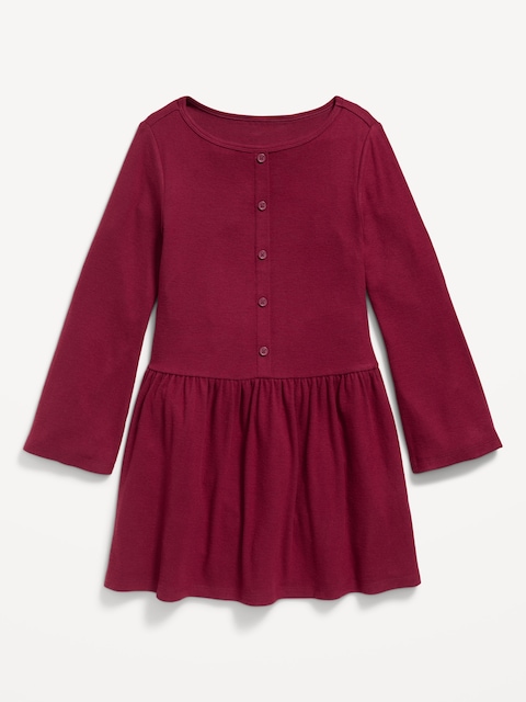 Long-Sleeve Button-Front Fit and Flare Dress for Girls - Cherry Red