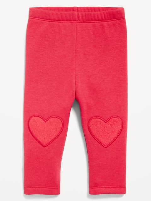 Cozy-Lined Heart-Patch Leggings for Baby - Roma Red