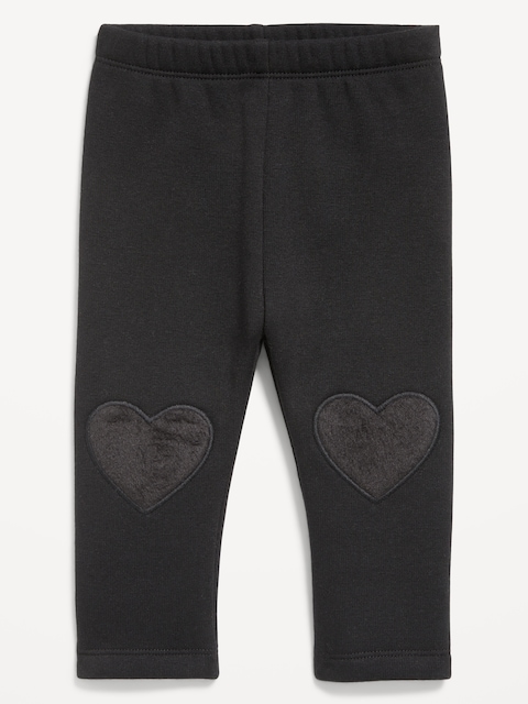 Cozy-Lined Heart-Patch Leggings for Baby - Blackjack