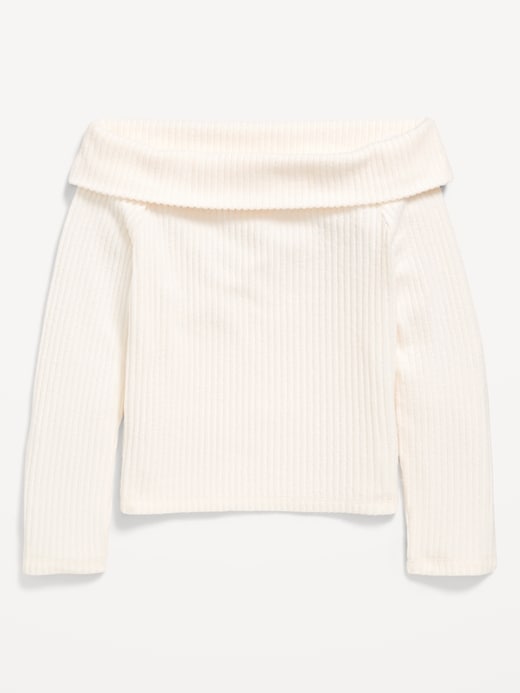 Image number 2 showing, CozePlush Off-Shoulder Long-Sleeve Ribbed Top for Girls