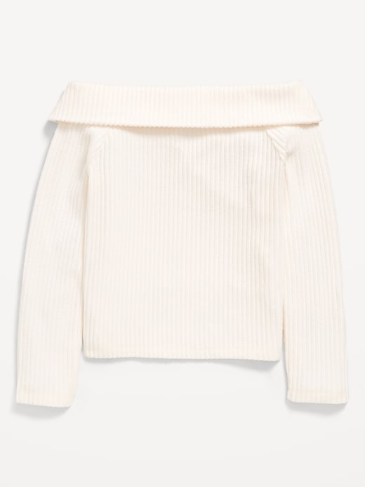 Image number 3 showing, CozePlush Off-Shoulder Long-Sleeve Ribbed Top for Girls