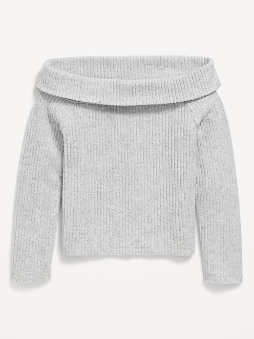 Image number 2 showing, CozePlush Off-Shoulder Long-Sleeve Ribbed Top for Girls