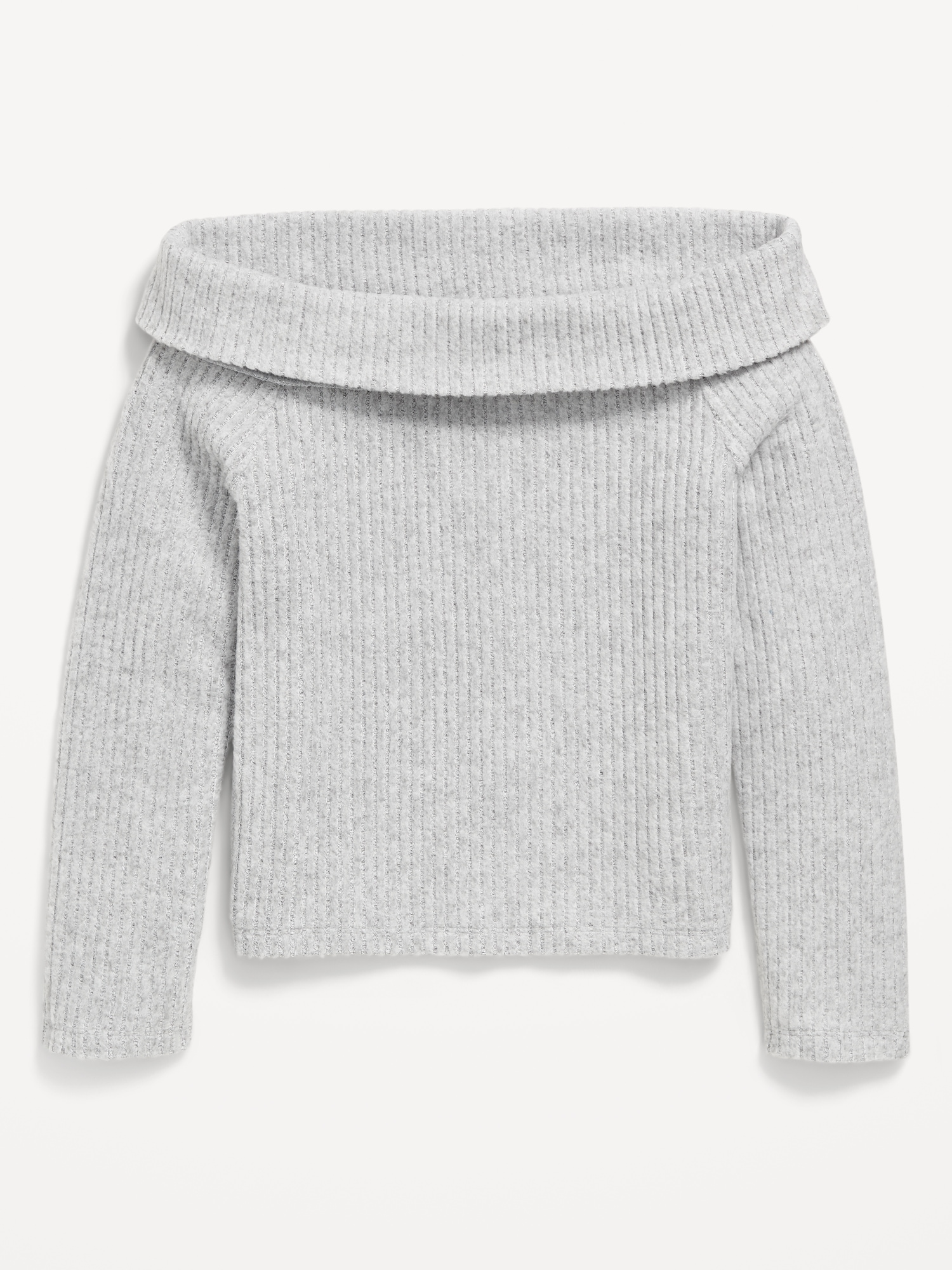 CozePlush Off-Shoulder Long-Sleeve Ribbed Top for Girls