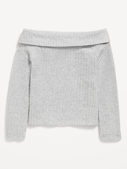 Image number 3 showing, CozePlush Off-Shoulder Long-Sleeve Ribbed Top for Girls