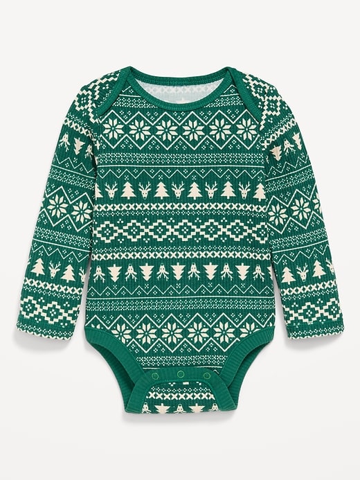 Image number 1 showing, Printed Long-Sleeve Ribbed Unisex Bodysuit for Baby