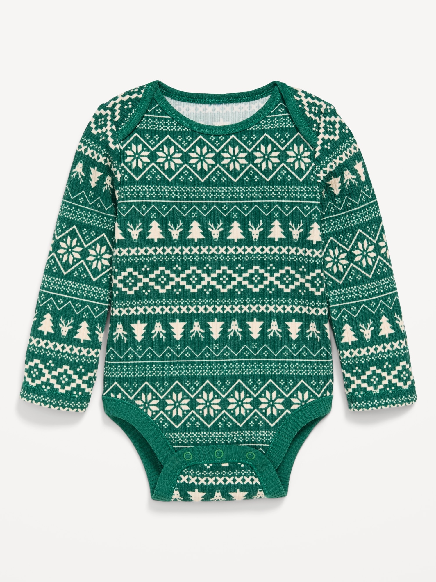 Printed Long-Sleeve Ribbed Unisex Bodysuit for Baby