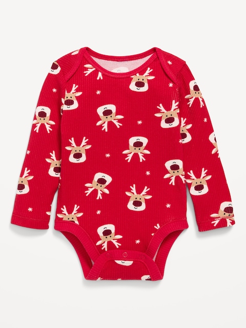 Printed Long-Sleeve Ribbed Unisex Bodysuit for Baby