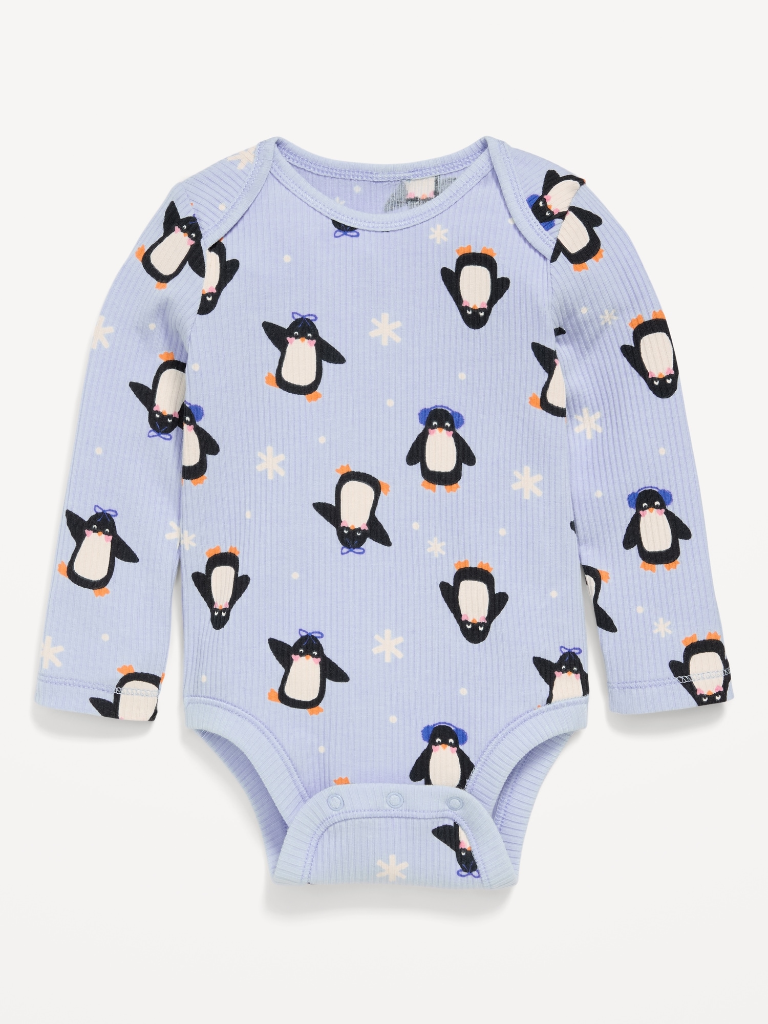 Printed Long-Sleeve Ribbed Unisex Bodysuit for Baby