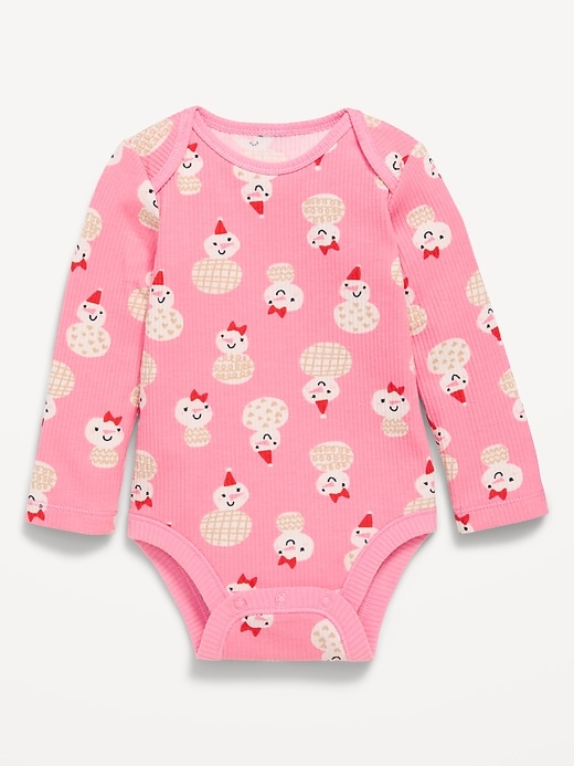 Image number 1 showing, Printed Long-Sleeve Ribbed Bodysuit for Baby
