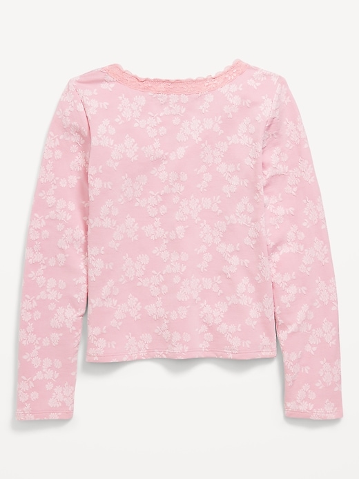 Image number 3 showing, Fitted Long-Sleeve Lace-Trim Top for Girls
