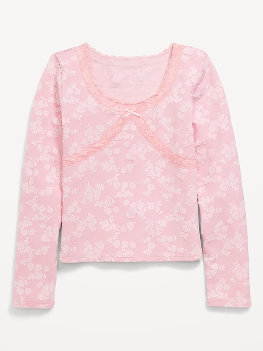 Image number 2 showing, Fitted Long-Sleeve Lace-Trim Top for Girls