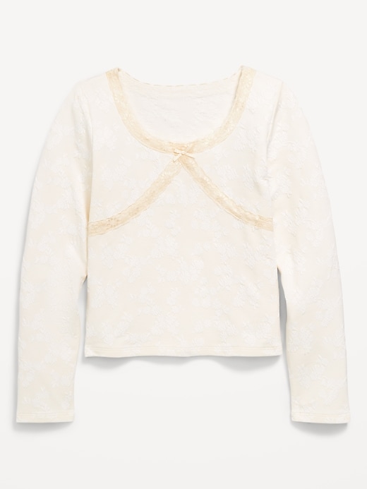 Image number 2 showing, Fitted Long-Sleeve Lace-Trim Top for Girls