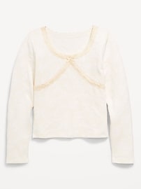 Image number 2 showing, Fitted Long-Sleeve Lace-Trim Top for Girls