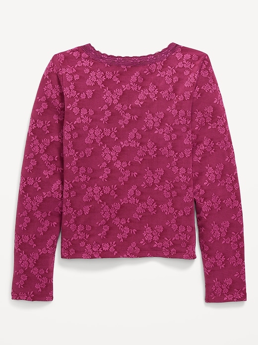 Image number 3 showing, Fitted Long-Sleeve Lace-Trim Top for Girls