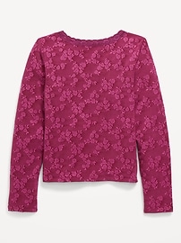 Image number 3 showing, Fitted Long-Sleeve Lace-Trim Top for Girls